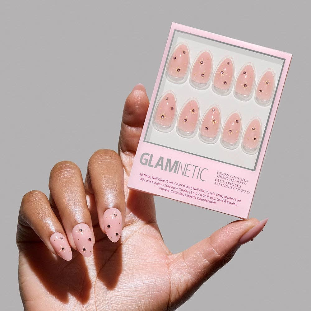 Pink Comet Short Almond | Lavender Gems Gold Foil 3D