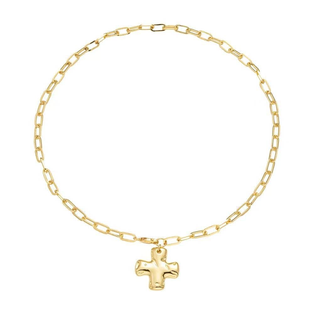Hammered Cross Front Necklace - Silver Or Gold