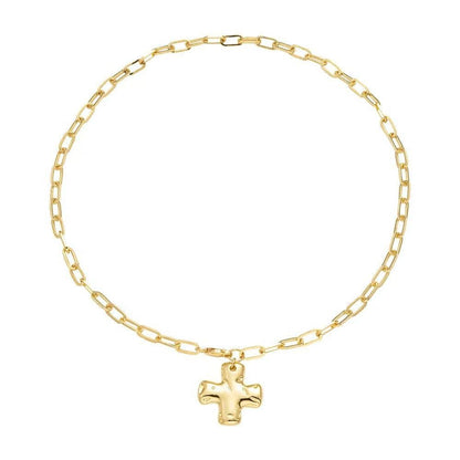 Hammered Cross Front Necklace - Silver Or Gold