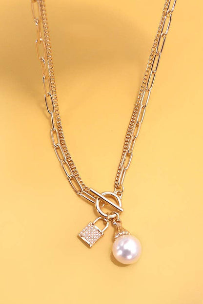 PEARL LOCK CHARM DOUBLE LAYER TOGGLE NECKLACE | 31N24104NECK