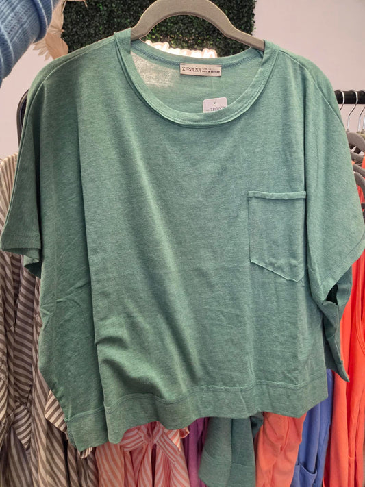 Boxy Heather Kelly Green Top | Zenana