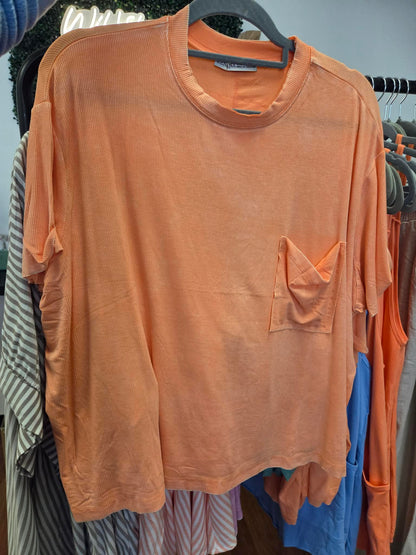 Zenana Coral Washed Ribbed Cuffed Sleeve Tee