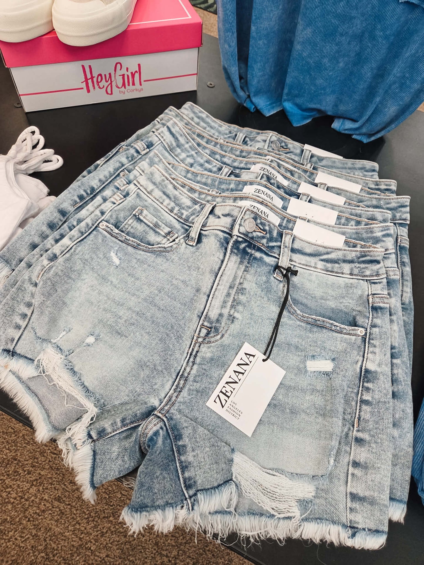 Zenana Distressed Hem Denim Shorts