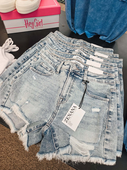 Zenana Distressed Hem Denim Shorts