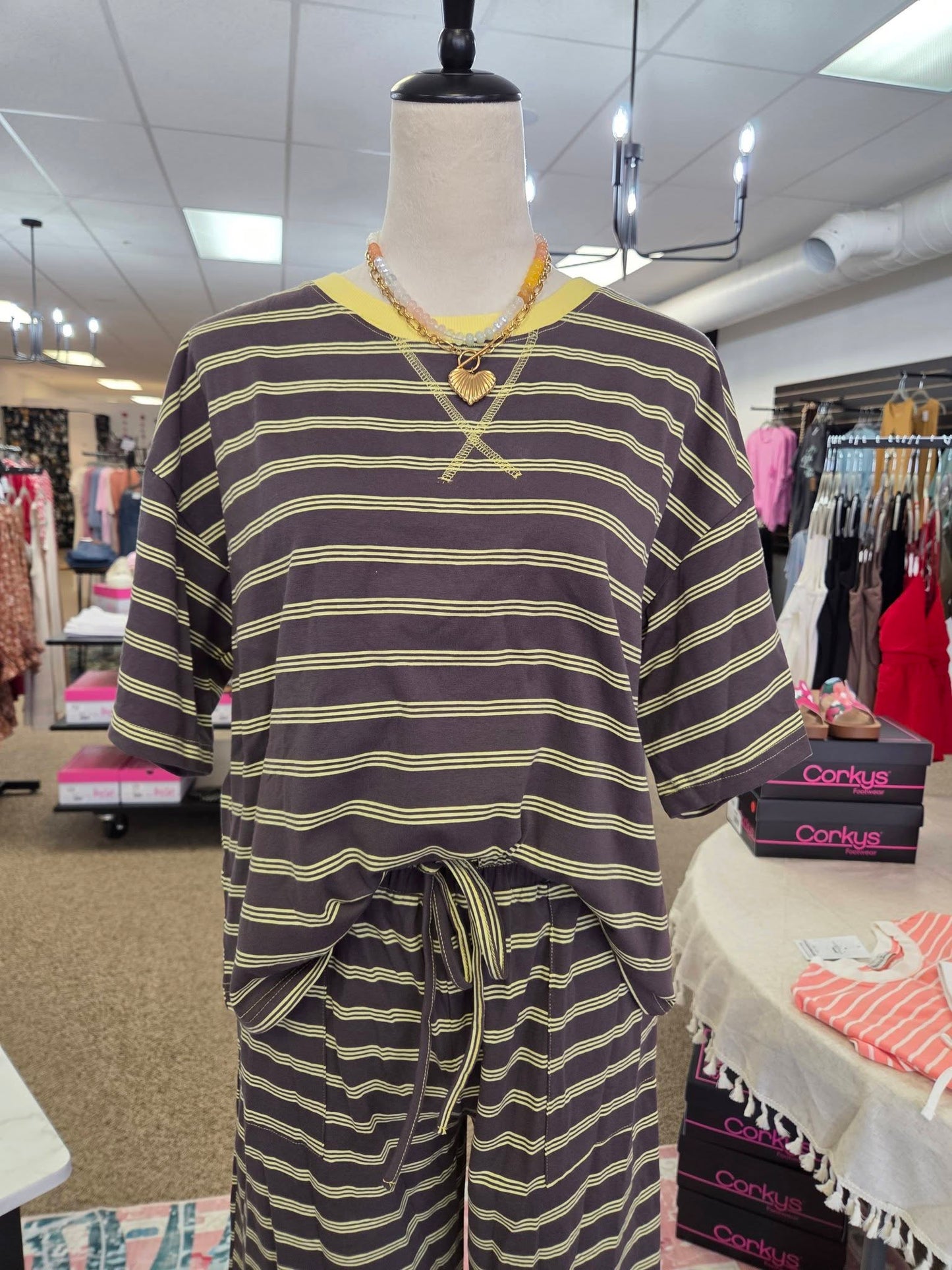 Sewn and Seen Striped Relaxed Fit Knit Top and Wide Leg Pant Set