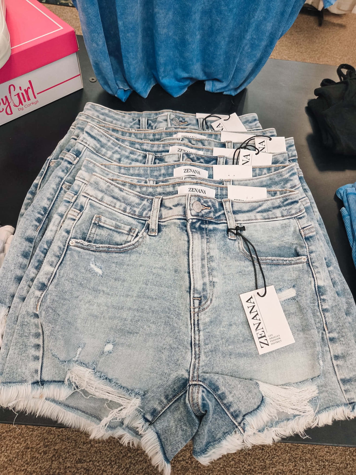 Zenana Distressed Hem Denim Shorts