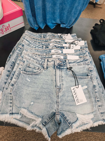 Zenana Distressed Hem Denim Shorts