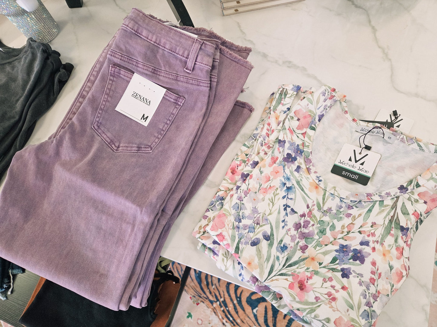 Zenana Acid Washed Frayed Cutoff Hem Straight Wide Pants