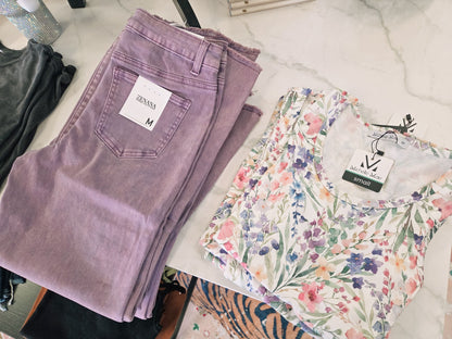 Zenana Acid Washed Frayed Cutoff Hem Straight Wide Pants