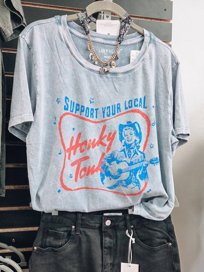 Support Your Local Honky Tonk Mineral Graphic Crop Graphic Tee