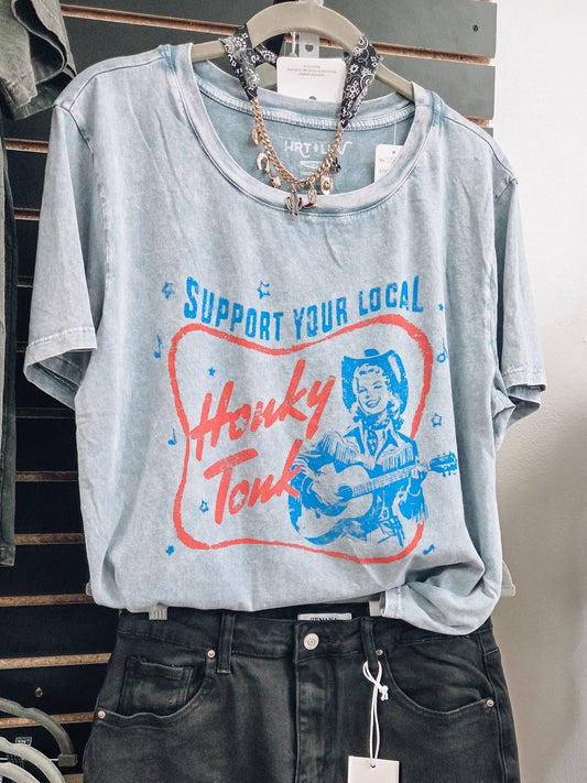 Support Your Local Honky Tonk Mineral Graphic Crop Graphic Tee