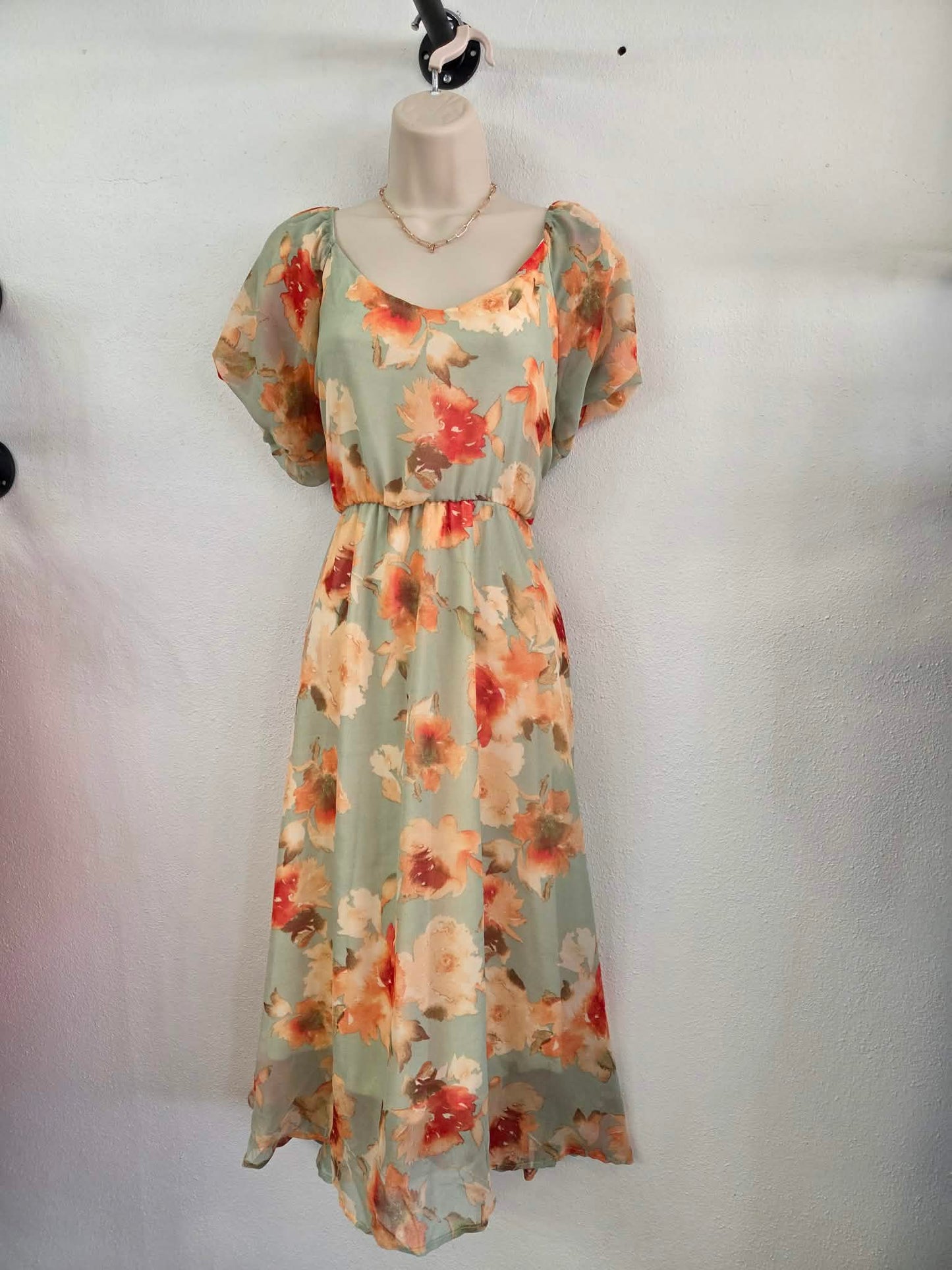 Haptics Sage Floral Chiffon Dress