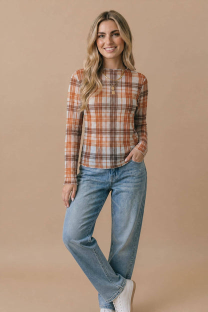 Haptics - Plus Plaid Mesh Semi Sheer Top