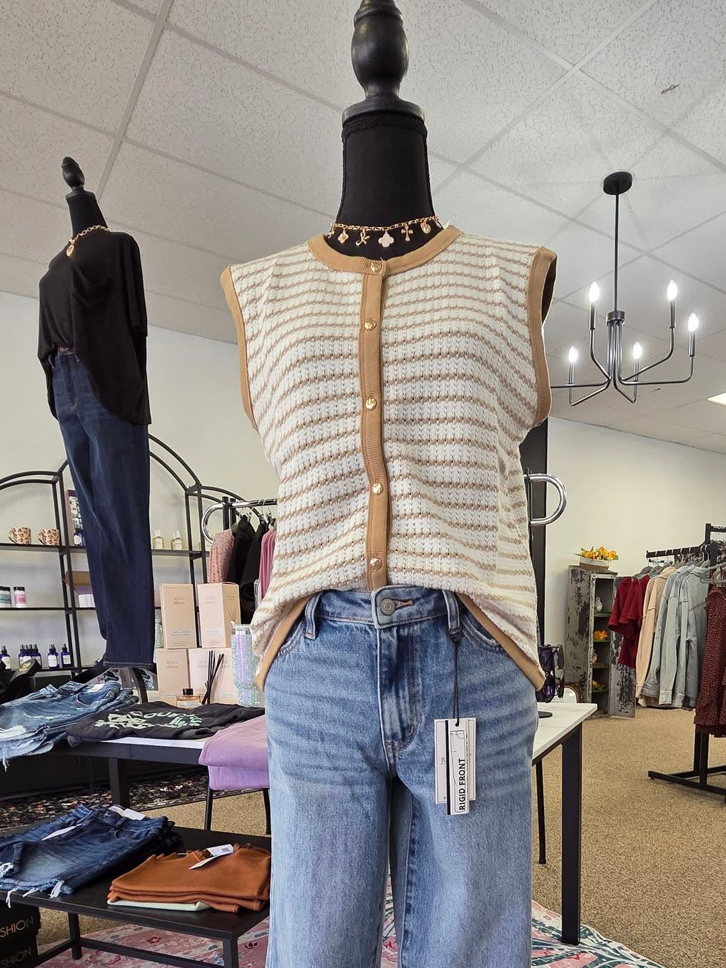 Stripe Knit Button Down Top