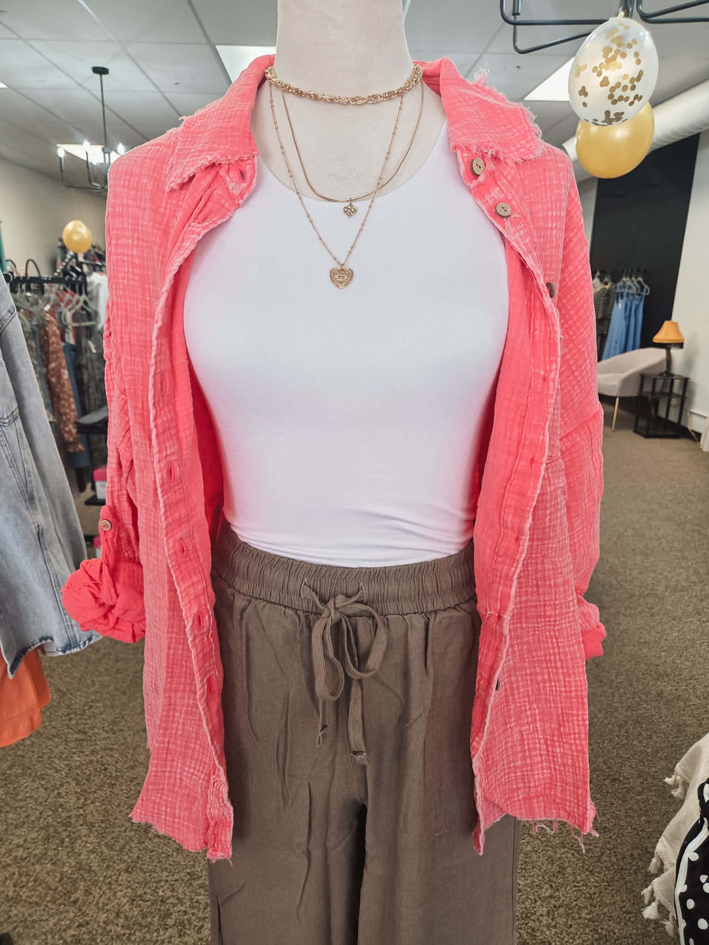 Double Gauze Oversized Shirt - Pink