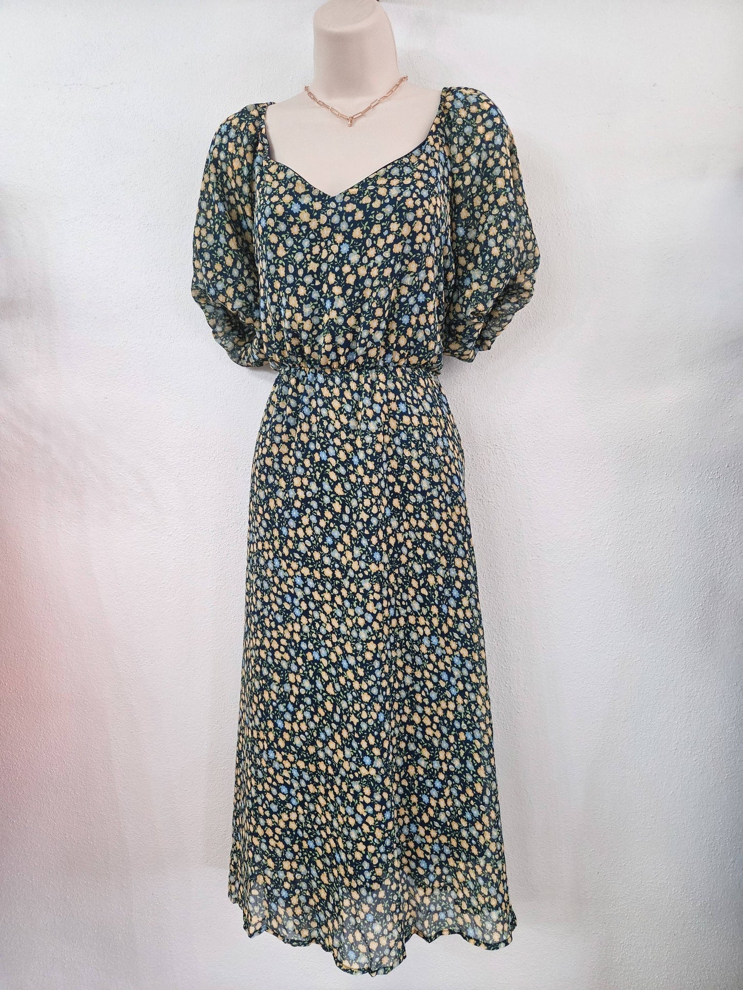 Haptics Navy Floral Chiffon Dress