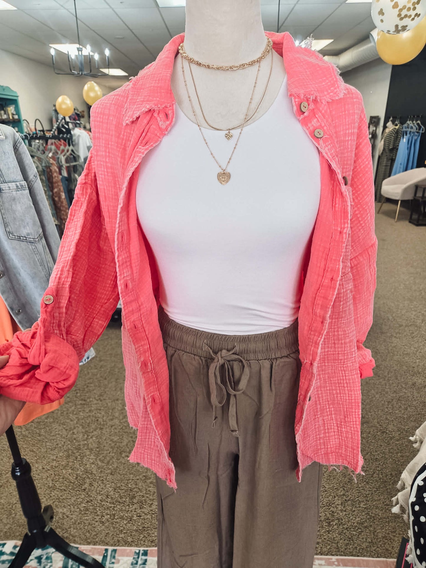 Double Gauze Oversized Shirt - Pink