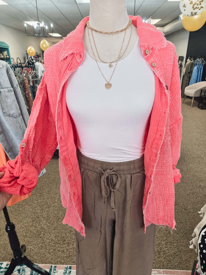 Double Gauze Oversized Shirt - Pink