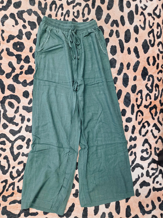 Linen Wide Leg Pants - Jade
