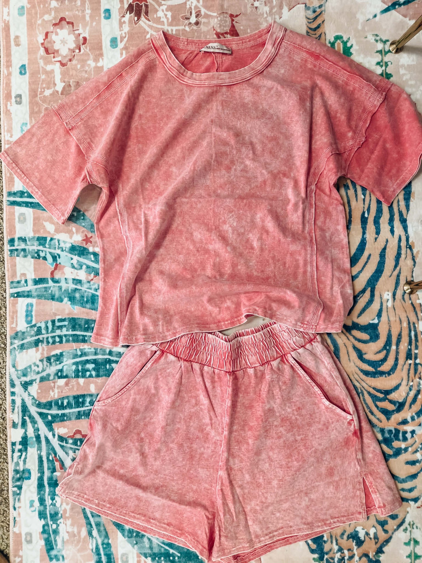 Zenana Red Washed Short Set