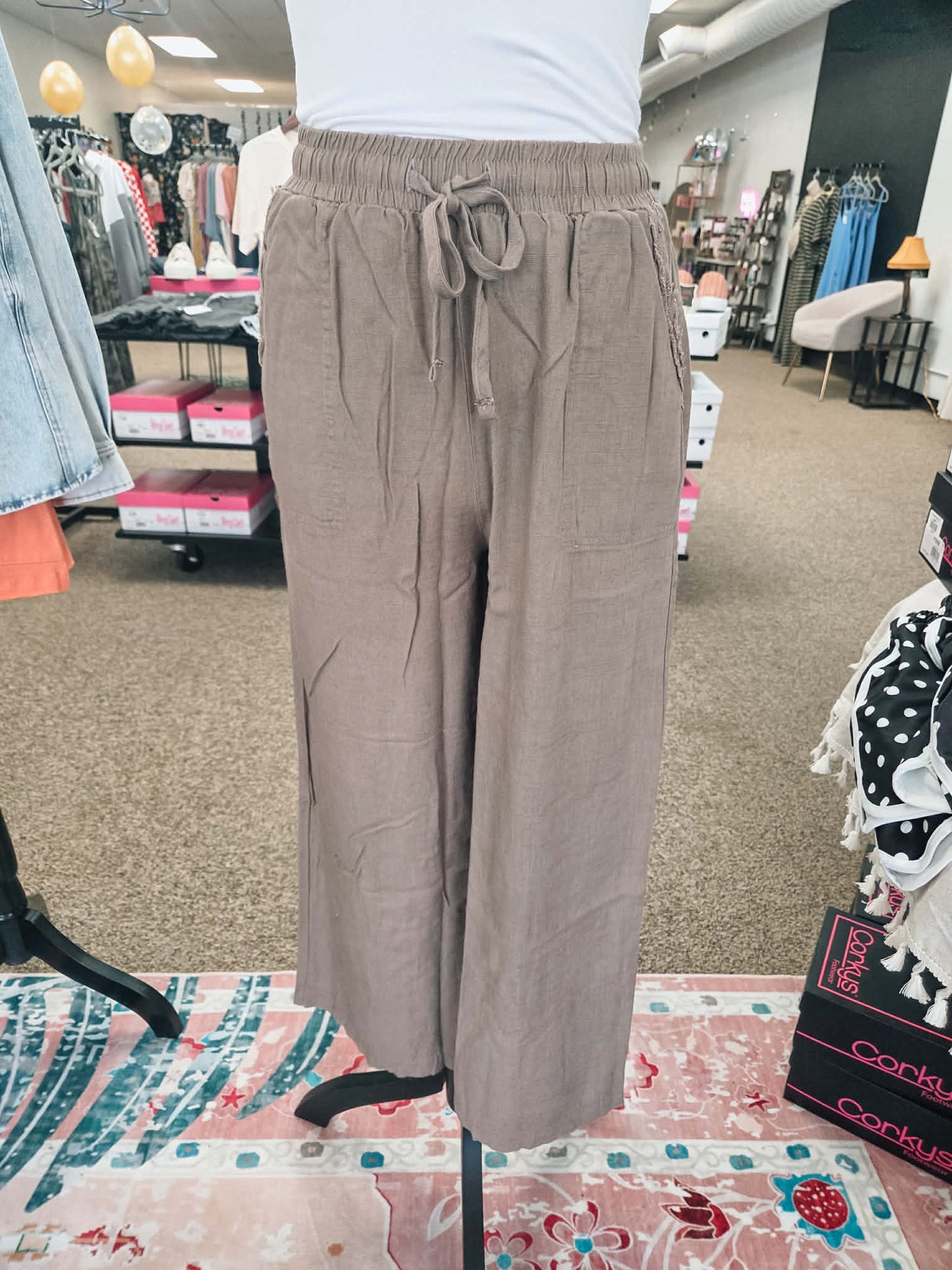 Linen Wide Leg Pants - Mocha