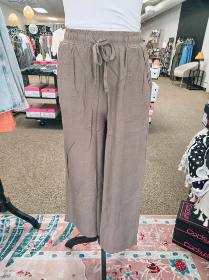 Linen Wide Leg Pants - Mocha