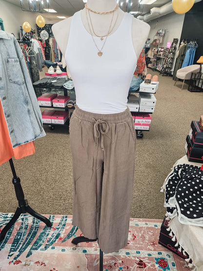 Linen Wide Leg Pants - Mocha