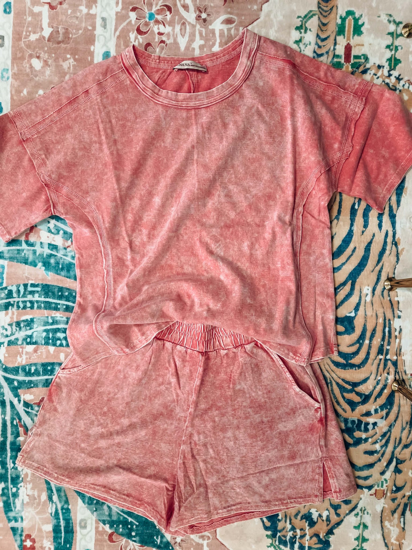 Zenana Red Washed Short Set