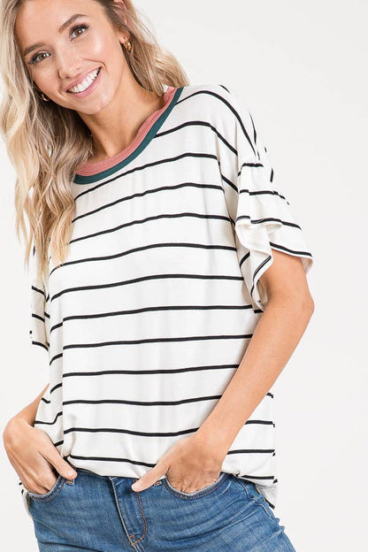 Striped Ruffle Sleeve Top