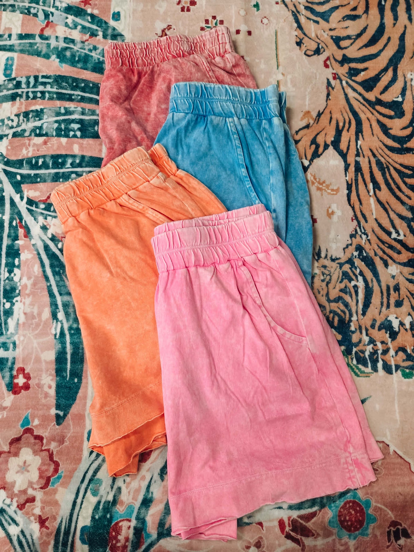 Zenana Exposed Seam Washed Short Set - Orange