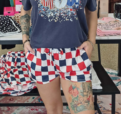 Red White & Blue Checkered Shorts