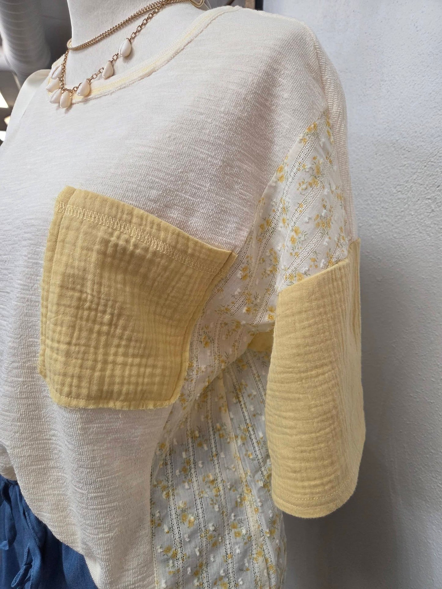 Yellow Oversized Floral Pocket Tee