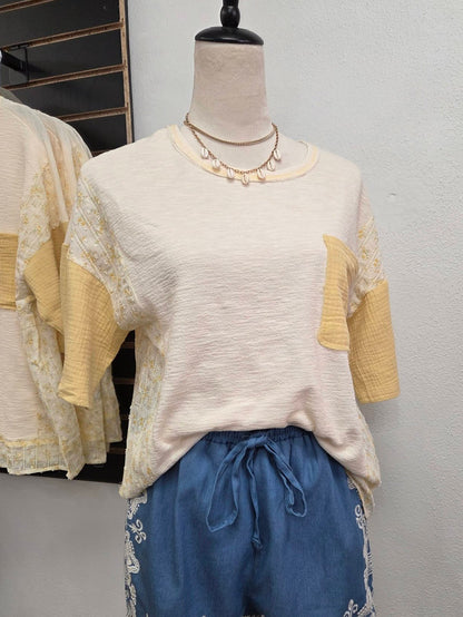 Yellow Oversized Floral Pocket Tee