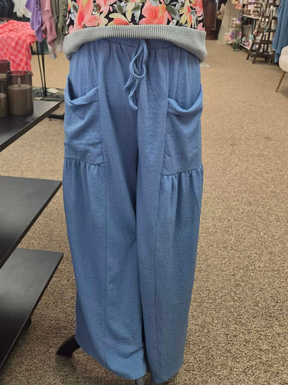 Blue Wide Leg Comfy Knit Pants