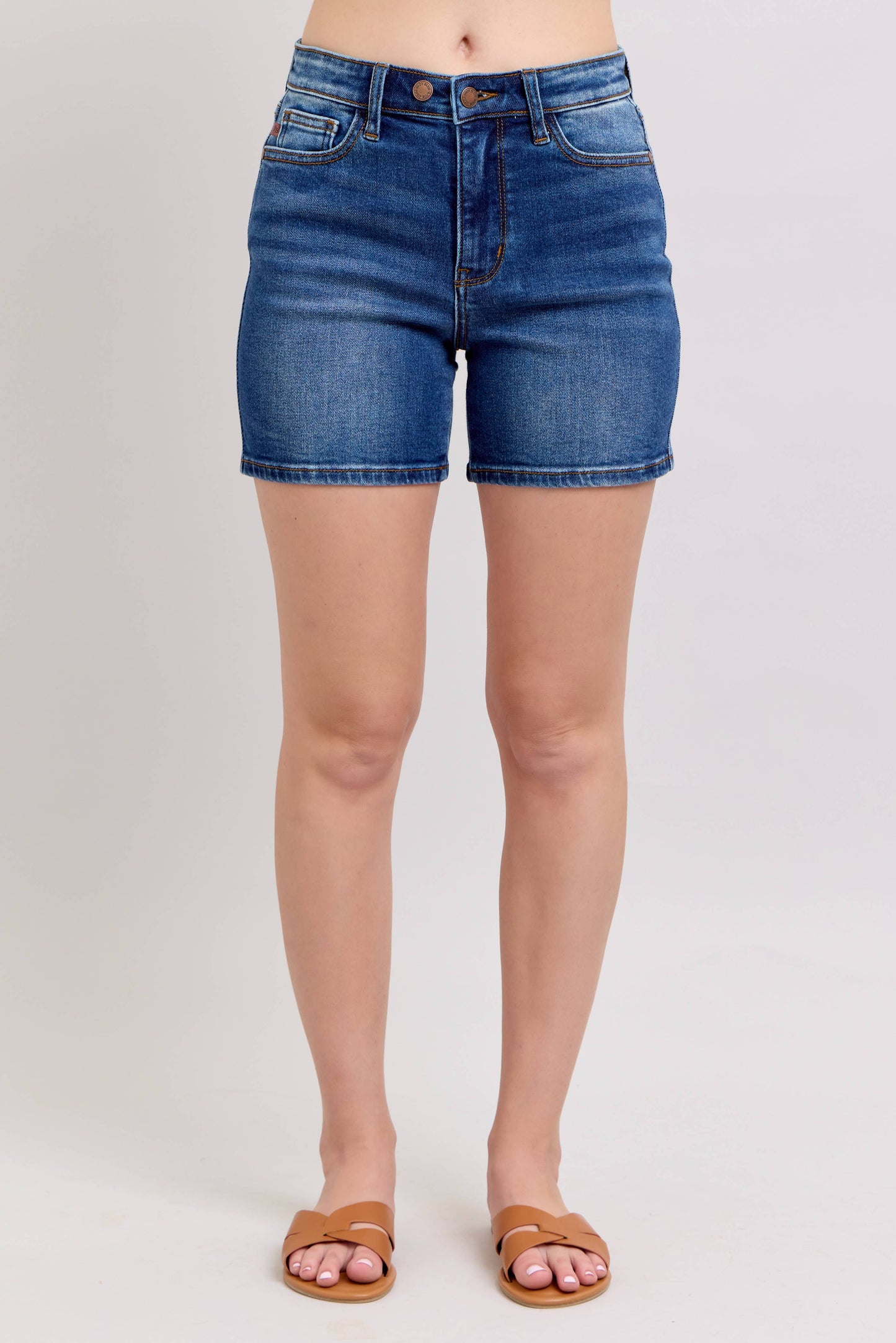 Judy Blue High Waisted 2 Button Mid Length Dad Shorts