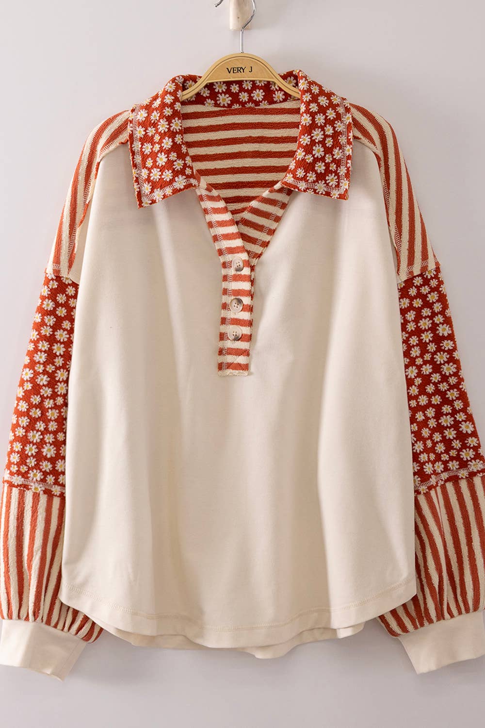 New Me - Daisy Stripe Contrast Top - Ivory