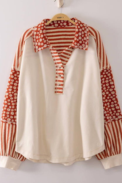 New Me - Daisy Stripe Contrast Top - Ivory