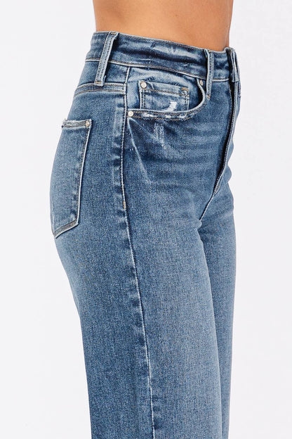 Medium High Rise Stretch Relaxed Straight w/ Cuffed Hem Jeans