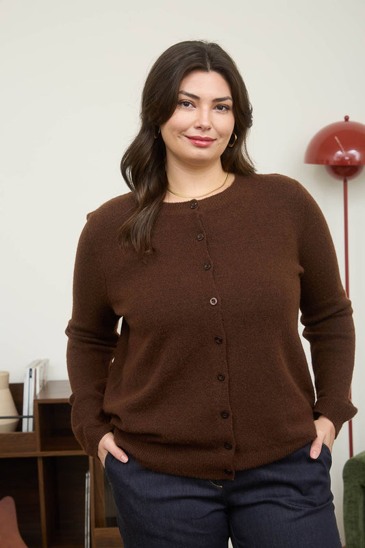 PLUS ROUND NECK BUTTON DOWN LONG SLEEVE CARDIGAN