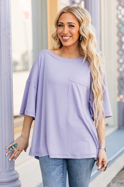 Ribbed Relaxed Boyfriend Shirt w/ Pocket Detail
