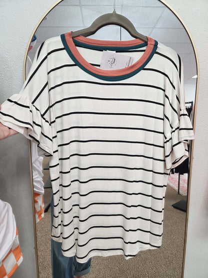 Striped Ruffle Sleeve Top