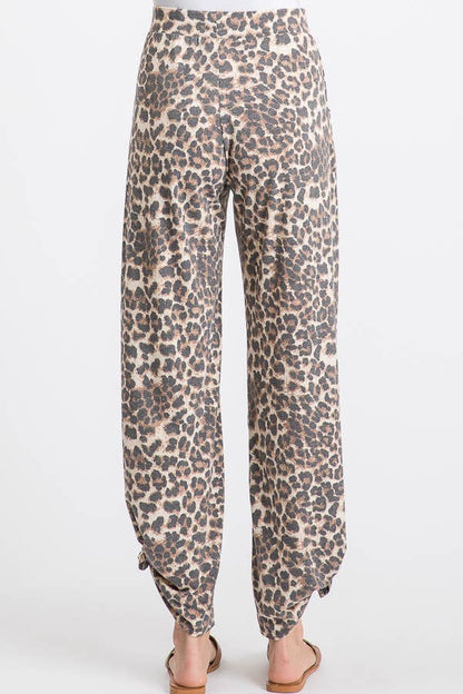 Leopard Print Lightweight Split Side Ankle Tie Pants P3377