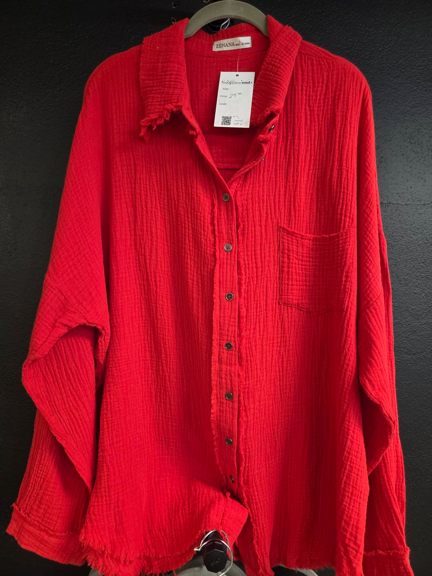 Double Gauze Oversized Shirt - Red