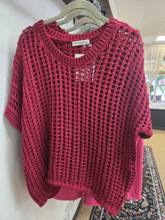Fish Net Short Sleeve Crochet Sweater