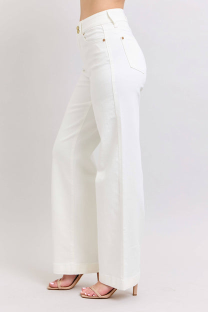 High Waisted White Double Button Waist Band & Coin Pkt