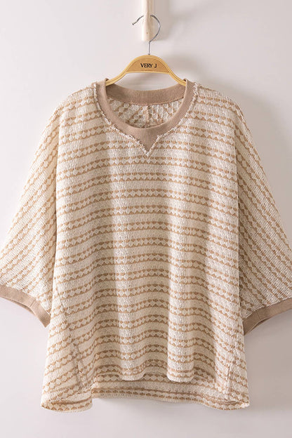 Textured Stripe Knit Top - Taupe