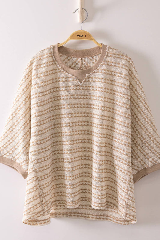 Textured Stripe Knit Top - Taupe