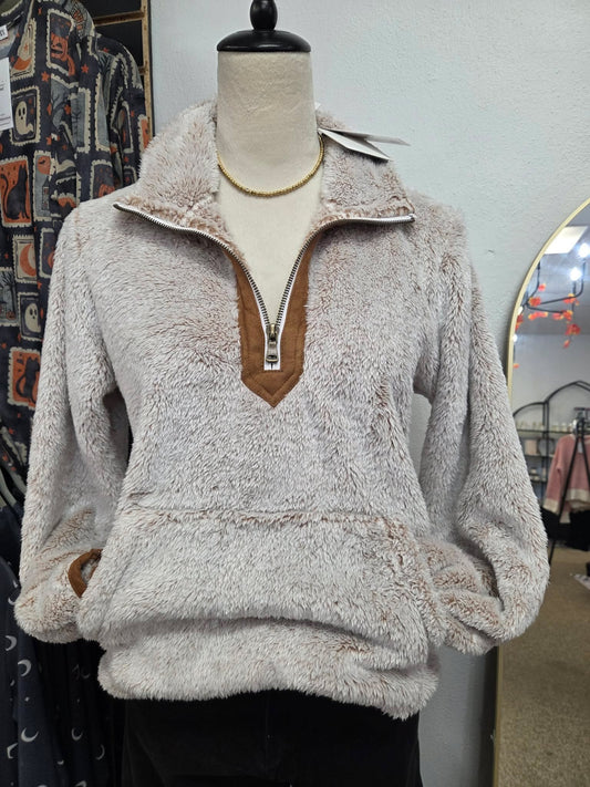 Michelle Mae - 1/4 Zip Sherpa - Camel