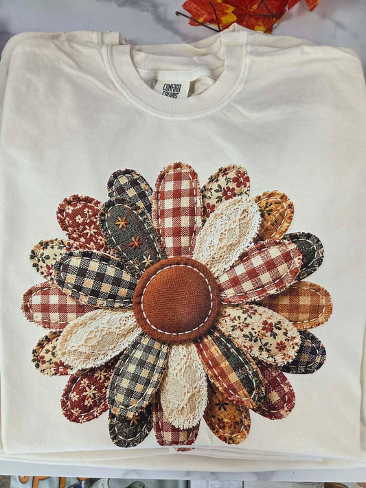 Faux Patchwork Flower Graphic Tee (Pre-order)