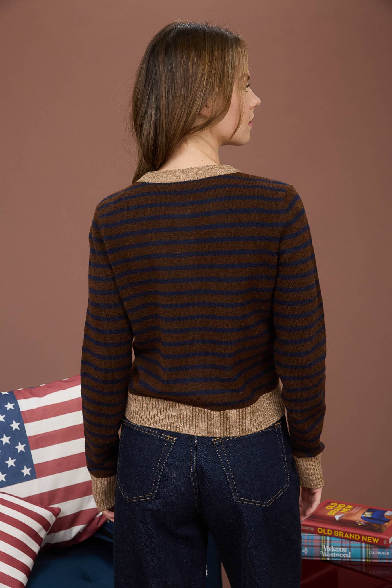 STRIPE COLORBLOCK TRIM BUTTON DOWN KNIT CARDIGAN